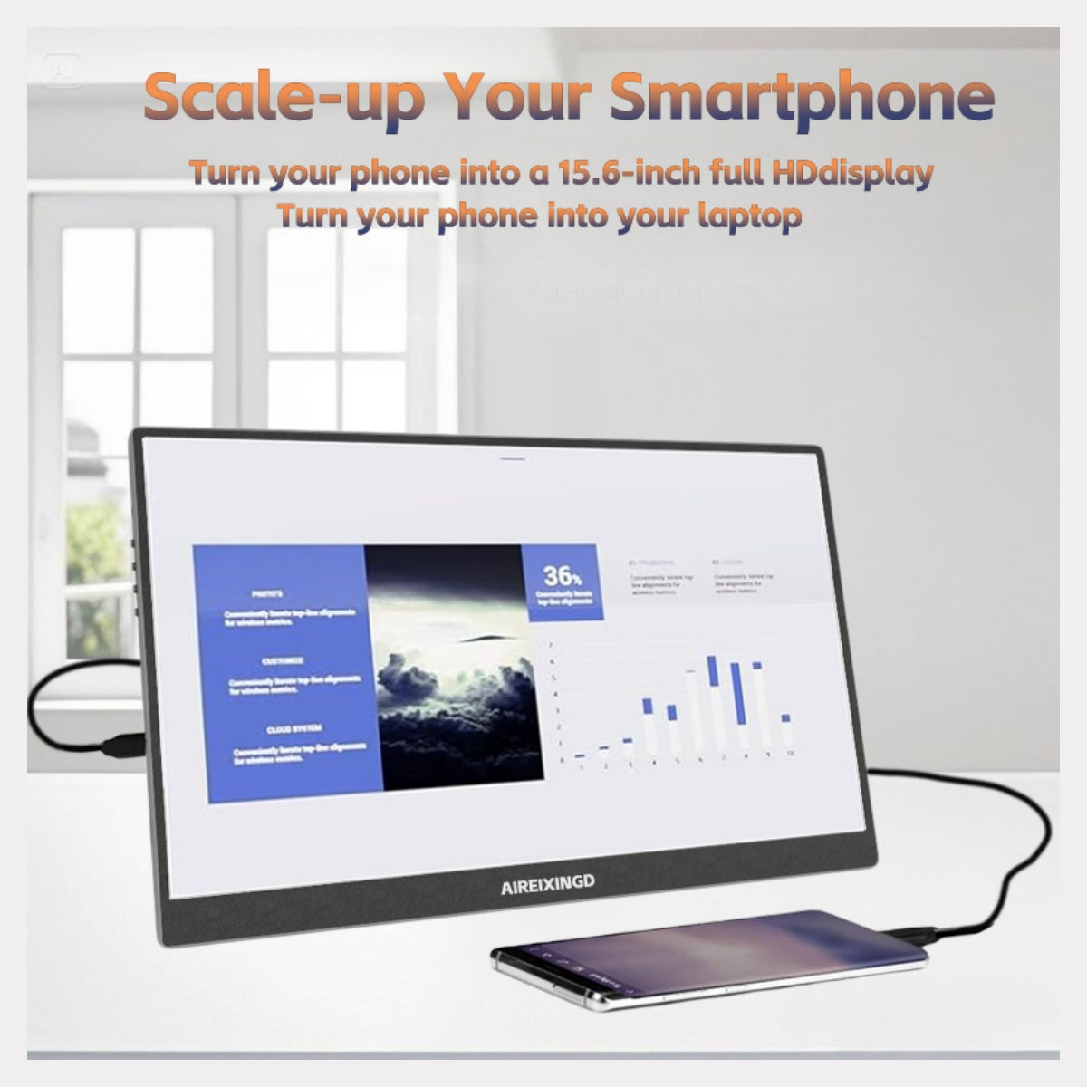 15.6 inch Portable Monitor FHD 1080P with HDMI USB-C Second Monitor Extended Display for PC Laptop Mac Switch Xbox PS4/5